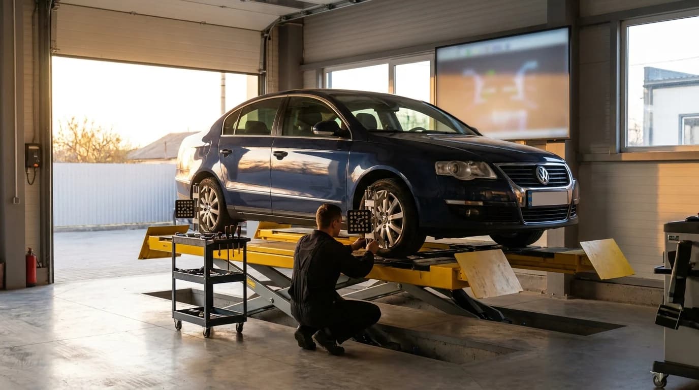 Розвал-сходження Mercedes E-class на 3D-стенді в автосервісі єМеханік, Київ