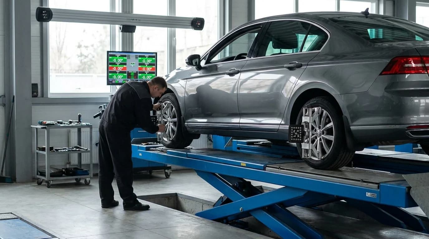 Розвал-сходження Mercedes EQE на 3D-стенді в автосервісі єМеханік, Київ