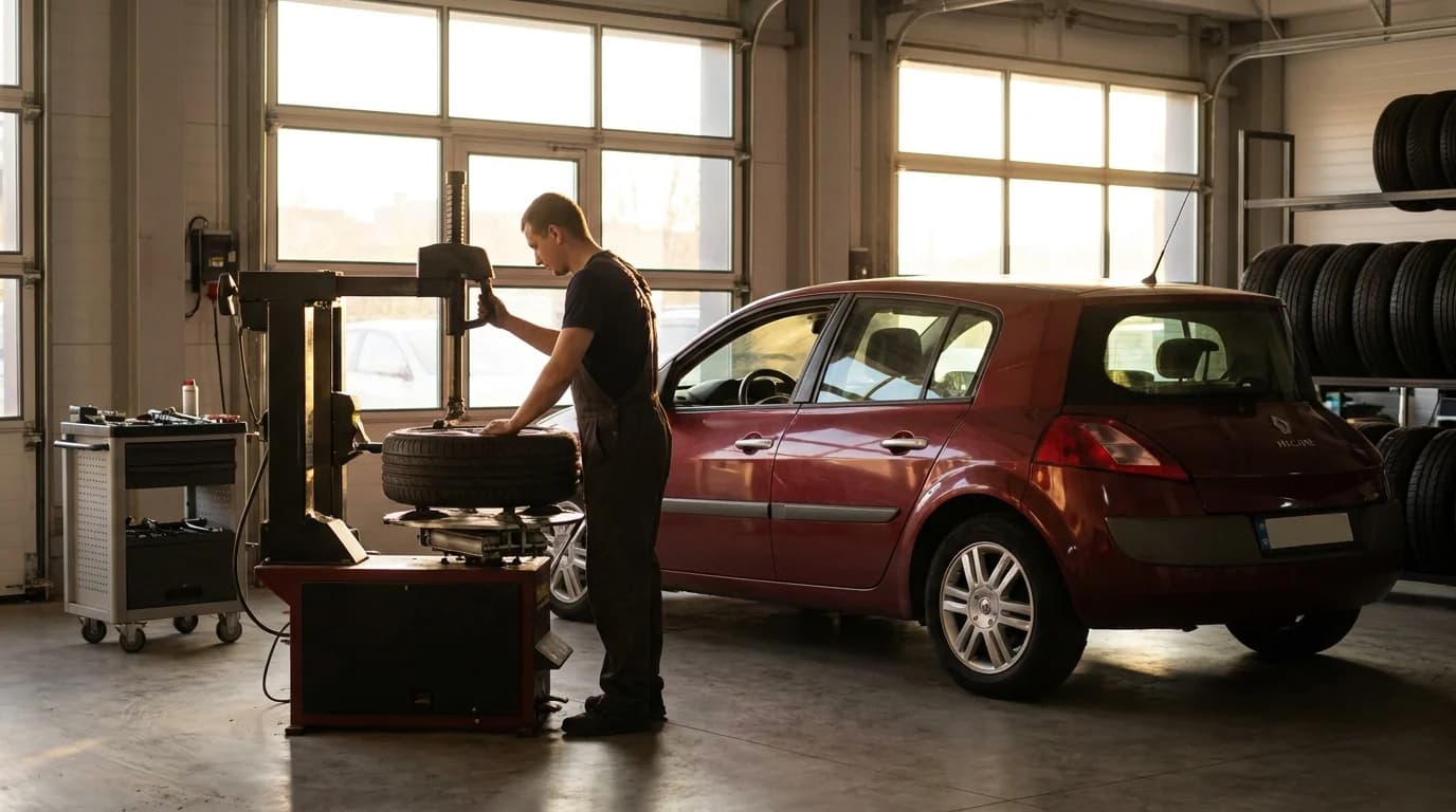 Wheel alignment on a 3D rig at the yeMekhanik auto repair shop