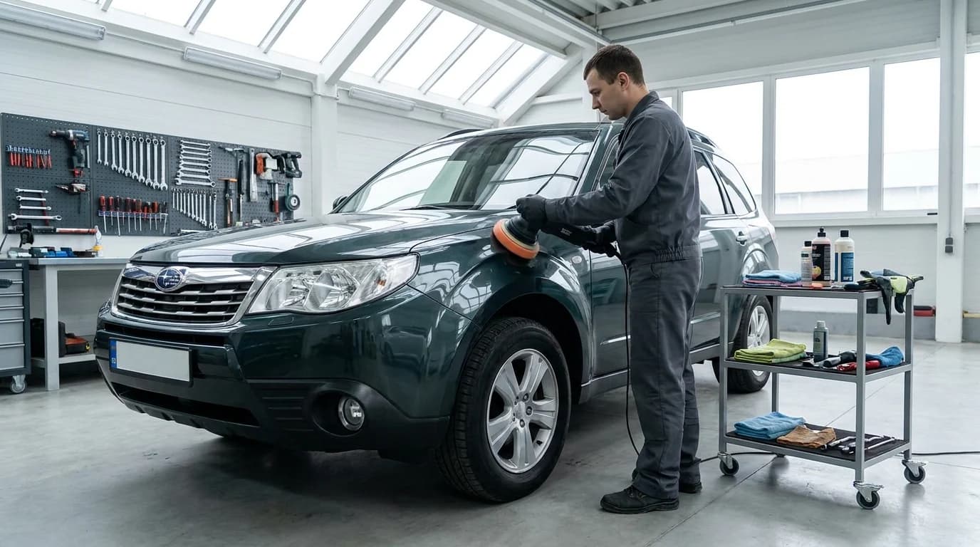 Полірування кузова BMW дворежимною машинкою в детейлінг-боксі єМеханік, Київ