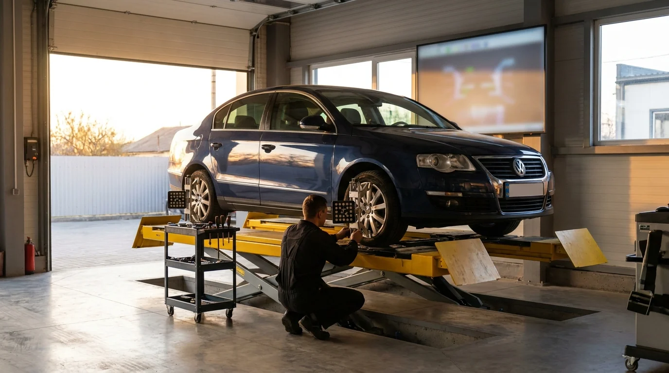 Развал-схождение Mercedes E-class на 3D-стенде в автосервисе єМеханік, Киев
