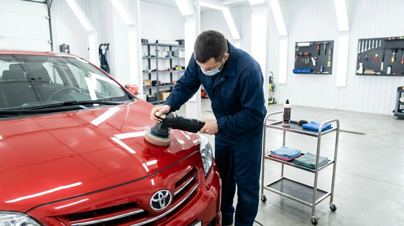 Полірування кузова BMW дворежимною машинкою в детейлінг-боксі єМеханік, Київ