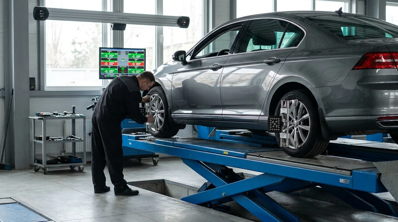 Розвал-сходження Mercedes EQE на 3D-стенді в автосервісі єМеханік, Київ