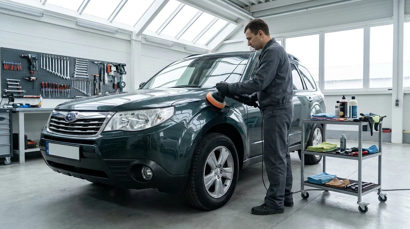 Полірування кузова BMW дворежимною машинкою в детейлінг-боксі єМеханік, Київ