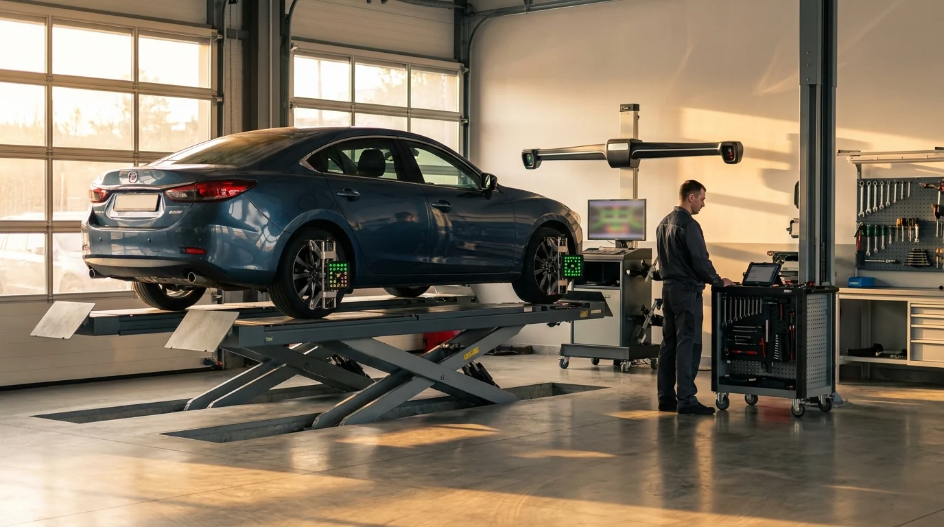 Розвал-сходження Mercedes E-class на 3D-стенді в автосервісі єМеханік, Київ